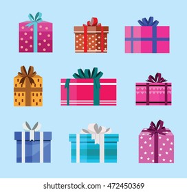 gift box birthday set present with different pattern. vector illustration 39