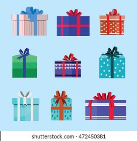 gift box birthday set present with different pattern. vector illustration 37