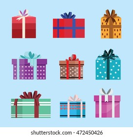 gift box birthday set present with different pattern. vector illustration 19