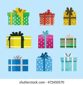 gift box birthday set present with different pattern. vector illustration 18