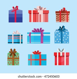 gift box birthday set present with different pattern. vector illustration 36