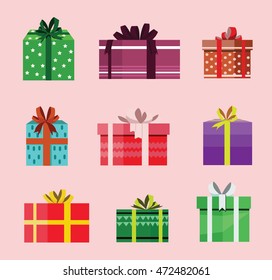 gift box birthday set present with different pattern. vector illustration 41