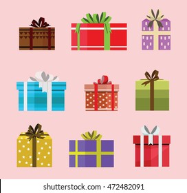 gift box birthday set present with different pattern. vector illustration 65