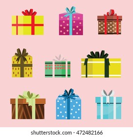 gift box birthday set present with different pattern. vector illustration 71