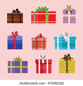 gift box birthday set present with different pattern. vector illustration 52