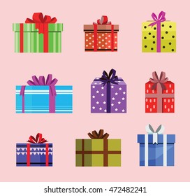 gift box birthday set present with different pattern. vector illustration 74