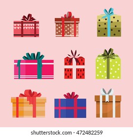 gift box birthday set present with different pattern. vector illustration 64