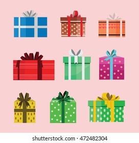 gift box birthday set present with different pattern. vector illustration 42