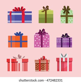 gift box birthday set present with different pattern. vector illustration 49