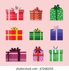 gift box birthday set present with different pattern. vector illustration 67