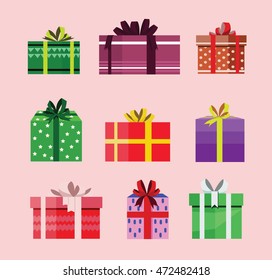 gift box birthday set present with different pattern. vector illustration 54