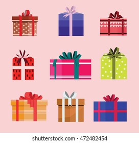 gift box birthday set present with different pattern. vector illustration 51