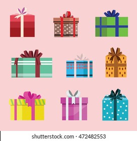 gift box birthday set present with different pattern. vector illustration 73