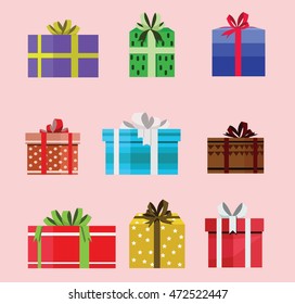 gift box birthday set present with different pattern. vector illustration 115