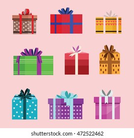 gift box birthday set present with different pattern. vector illustration 94