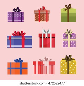 gift box birthday set present with different pattern. vector illustration 98