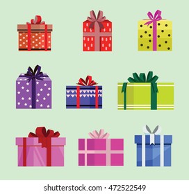 gift box birthday set present with different pattern. vector illustration 82