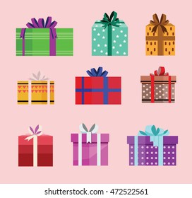 gift box birthday set present with different pattern. vector illustration 106