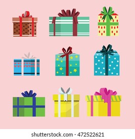 gift box birthday set present with different pattern. vector illustration 109