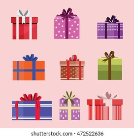 gift box birthday set present with different pattern. vector illustration 111
