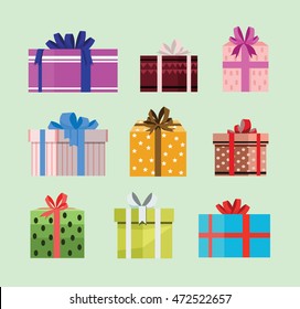 gift box birthday set present with different pattern. vector illustration 87