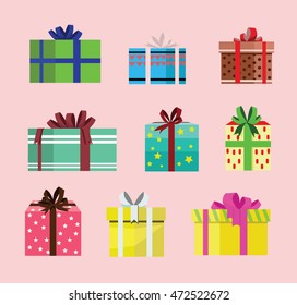 gift box birthday set present with different pattern. vector illustration 97