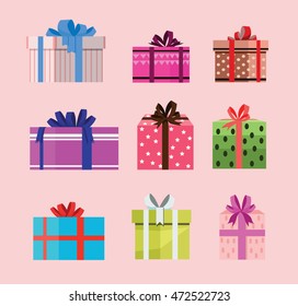 gift box birthday set present with different pattern. vector illustration 112