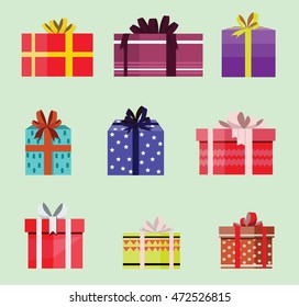 gift box birthday set present with different pattern. vector illustration 118