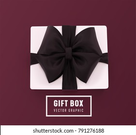 Gift box and black ribbon bow, vector graphic design.