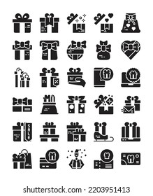 caja de regalo silueta negra conjunto de iconos sólidos de la web ilustración vectorial