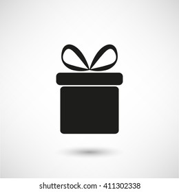 Gift box - black vector  icon with shadow