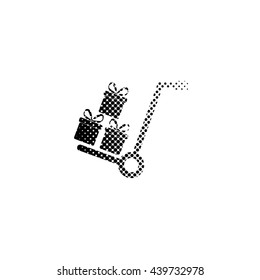 Gift box - black vector icon;  halftone illustration