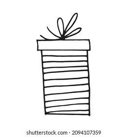 Caja de regalo. Doodle blanco y negro. Elemento vectorial aislado en fondo blanco.