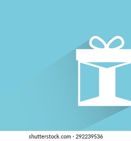 gift box in blue background, shadow and flat theme