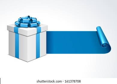 Gift box with blue bow isolated on white. Vector illustration eps 10. 