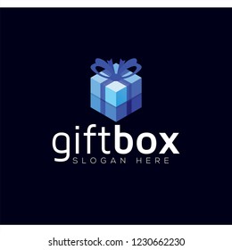 gift box with blue color logo vector template