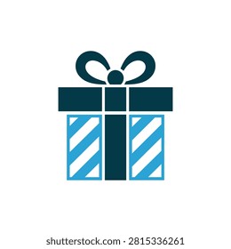 Gift Box With Blue Diagonal Stripe Pattern And Bow