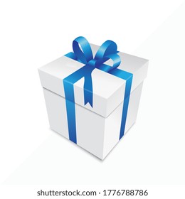 Caja de regalo con cinta azul abierta sobre fondo blanco. Ilustración vectorial. Archivo vectorial Eps 10.