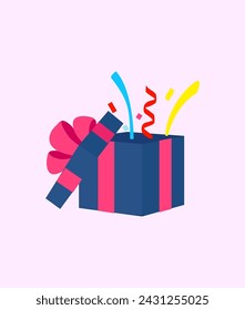 gift box blue purple birthday decoration give away celebration anniversary holiday vector design flat