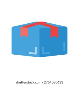 Gift box, blue, red ribbon, present, surprise, celebration, gift-giving, special occasion, shopping, package, parcel, festive, holiday, isolated, white background.