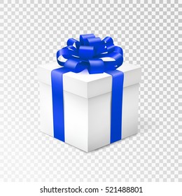 Gift box with blue ribbon isolated on transparent background. Vector illustration.