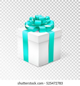 Gift box with blue ribbon isolated on transparent background. Vector illustration.