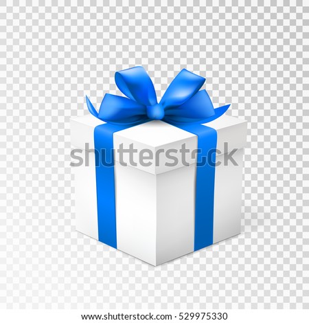 Gift box with blue ribbon isolated on transparent background. Vector illustration.