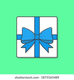 Gift Box With Blue Ribbon Vector Icon Illustration. Gift Presents View Top. Gift Box Flat Icon