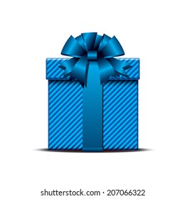 Gift box with blue ribbon. Vector illustration