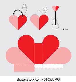 Gift box with blueprint template. A heart.