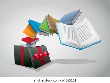 Gift box and books. Vector illustration.
