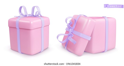 Gift box with a bow. 3d realistic vector icon