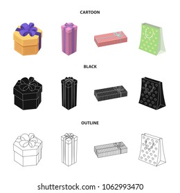 Gift box with bow, gift bag.Gifts and certificates set collection icons in cartoon,black,outline style vector symbol stock illustration web.