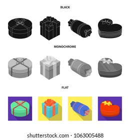 Gift box with bow, gift bag.Gifts and certificates set collection icons in black, flat, monochrome style vector symbol stock illustration web.